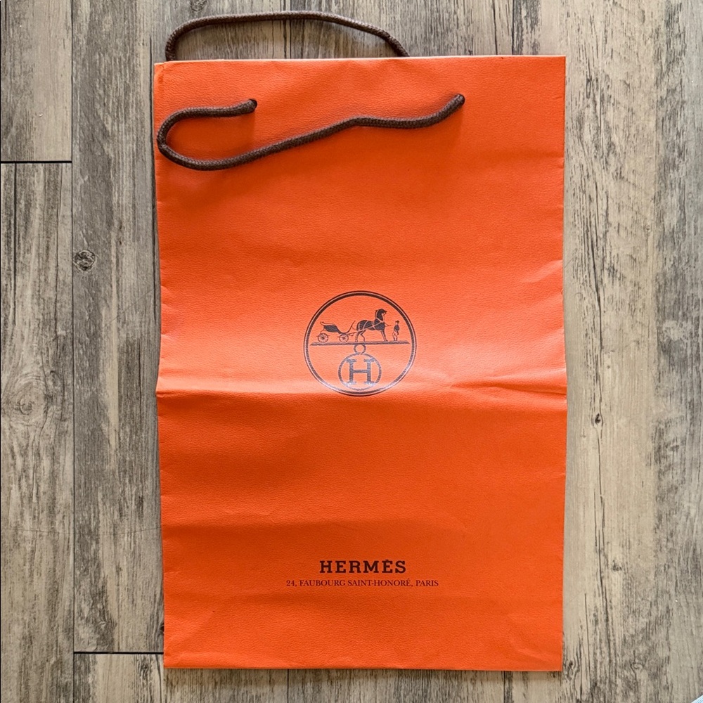 Hermes Orange Paper Shopping Bag with Brown Rope Handles